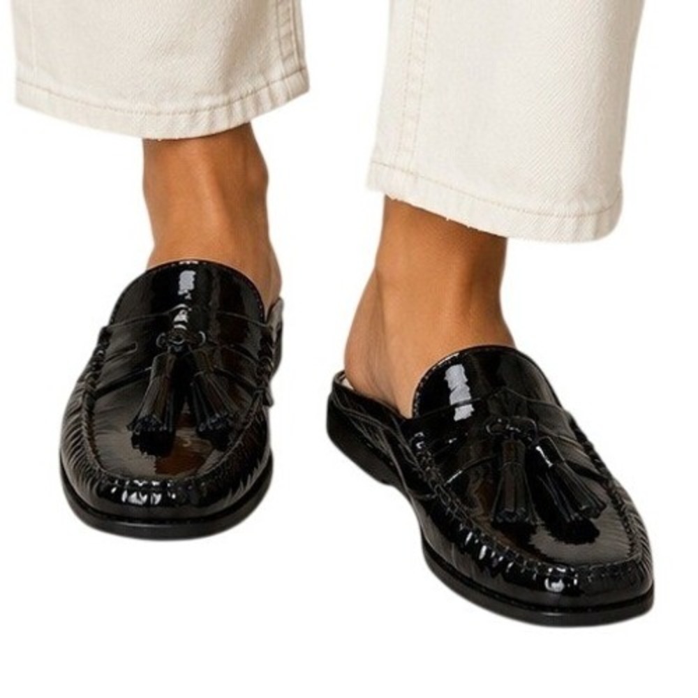 Cole Haan Black Patent Leather Resort Tassel Mule Loafers Women's 9.5